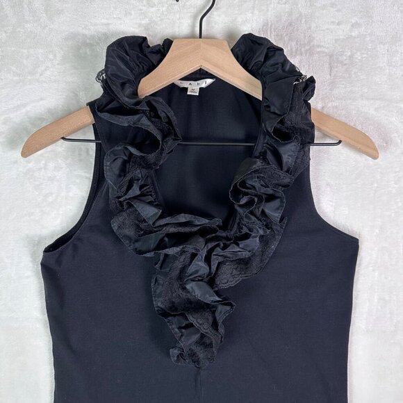 CABI Limited Edition Sleeveless Ruffle Top Black Tafia Lace Whimsygoth Blouse M - Picture 15 of 15